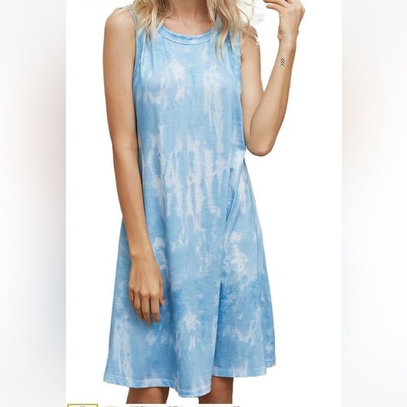 Ladies New Without Tags Blue Tie Dye Print Casual Dress Size Medium - Picture 2 of 15
